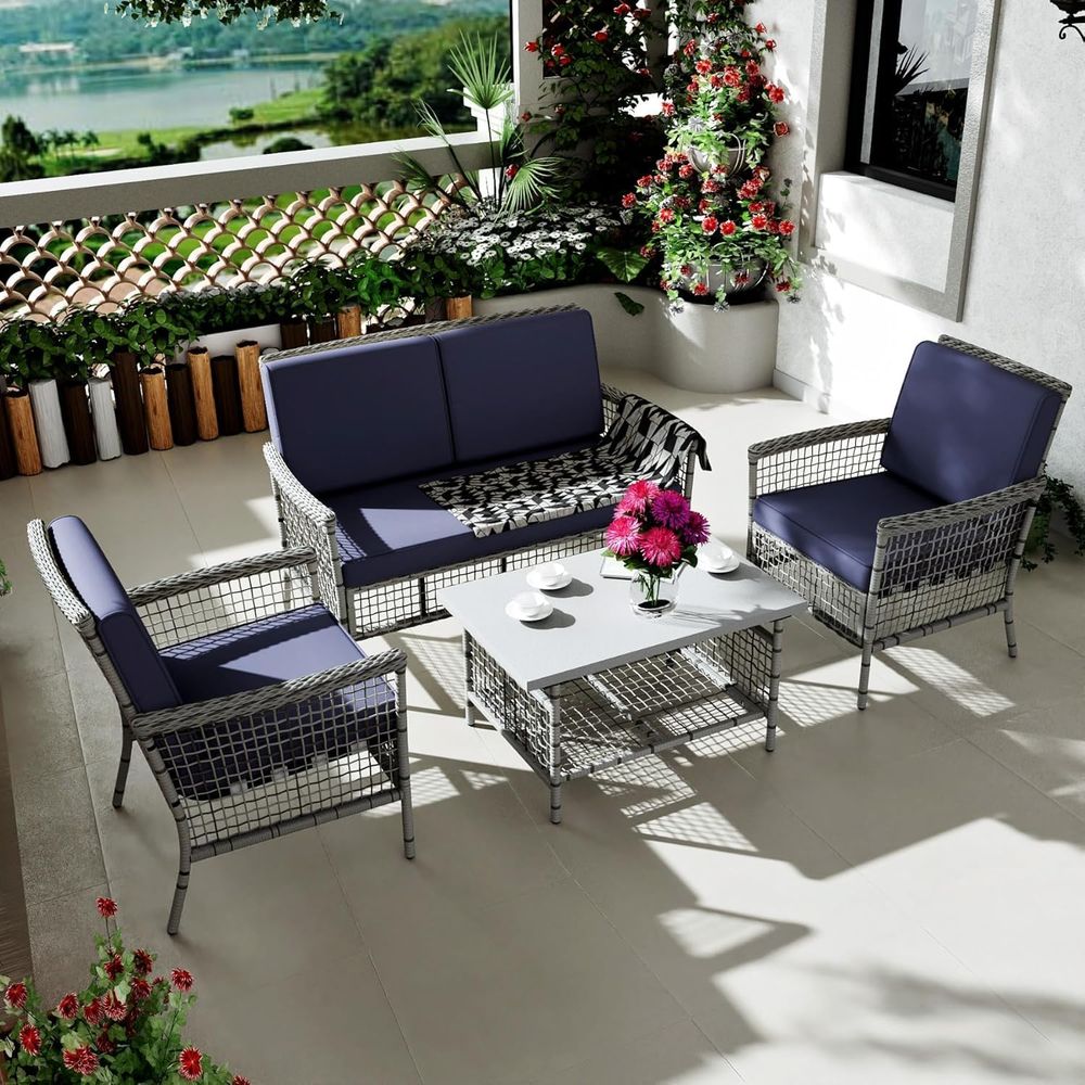 Outdoor Furniture Loveseat - 4-delige tuinmeubelset: stoelen van rieten rotan,