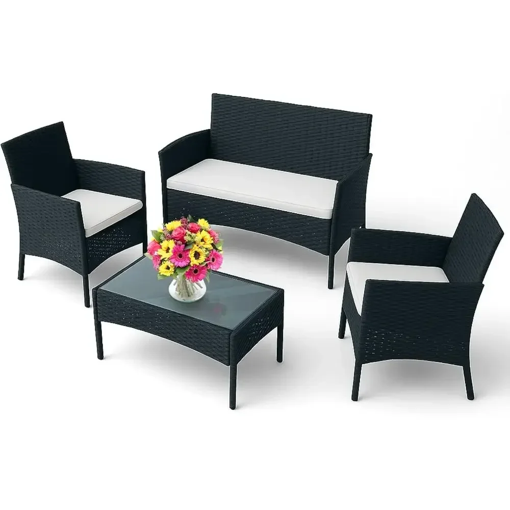 Outdoor Furniture Loveseat - 4-delige tuinmeubelset: 2 rieten stoelen, loveseat,