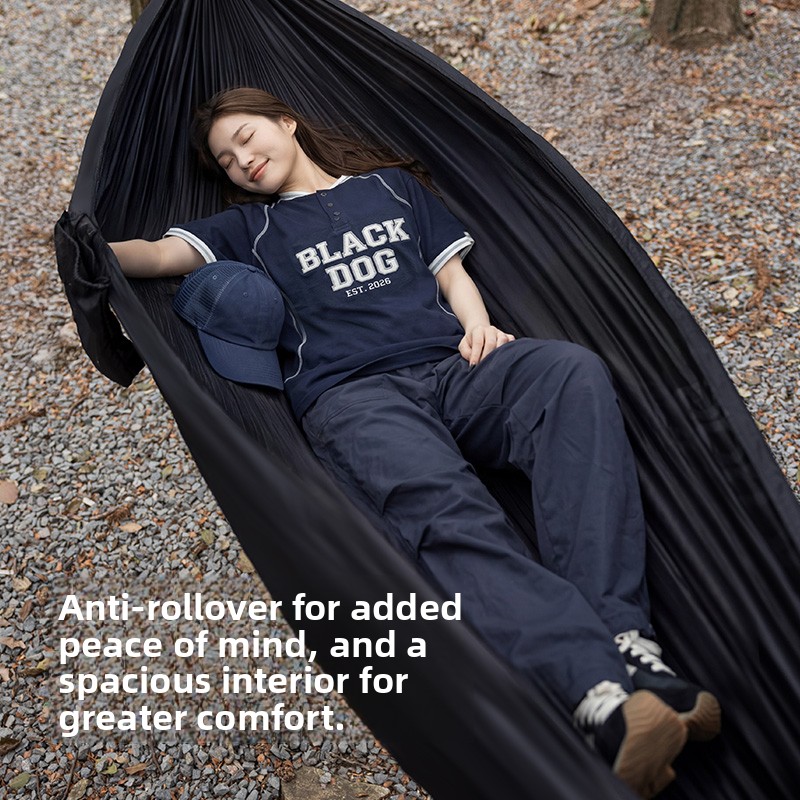 Outdoor Furniture Black - Zwarte hondenvormige parachutehangmat met hangmatriemen en