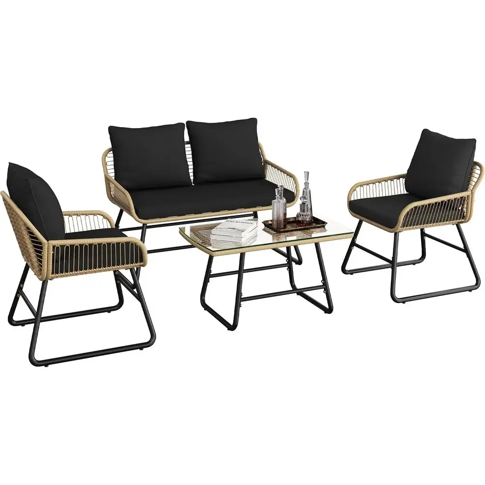Outdoor Furniture Loveseat - 4-delige rieten tuinmeubelset voor buiten met