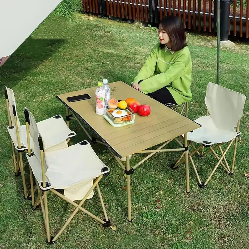 Outdoor Furniture Black - Draagbare 5-delige campingstoel- en tafelset met
