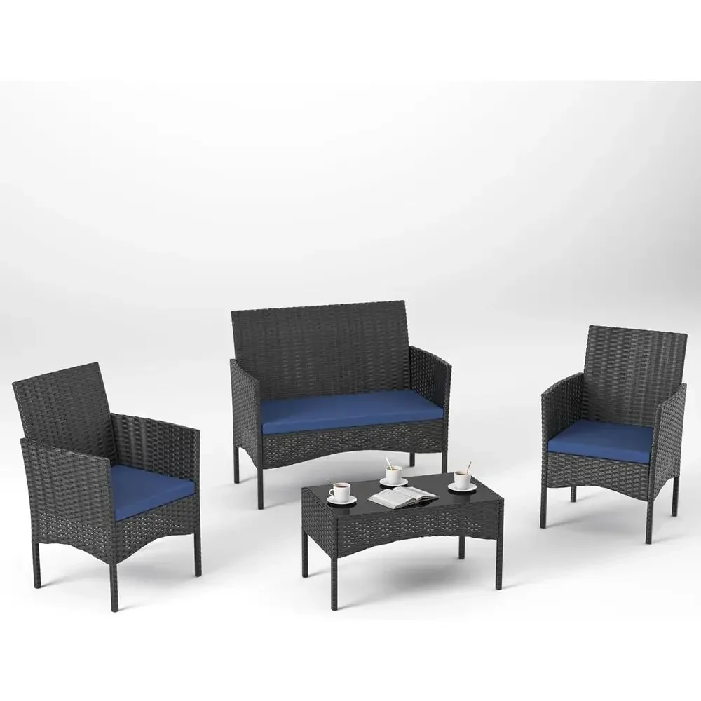 Outdoor Furniture Loveseat - 4-delige tuinmeubelset: rieten conversatieset met salontafel,