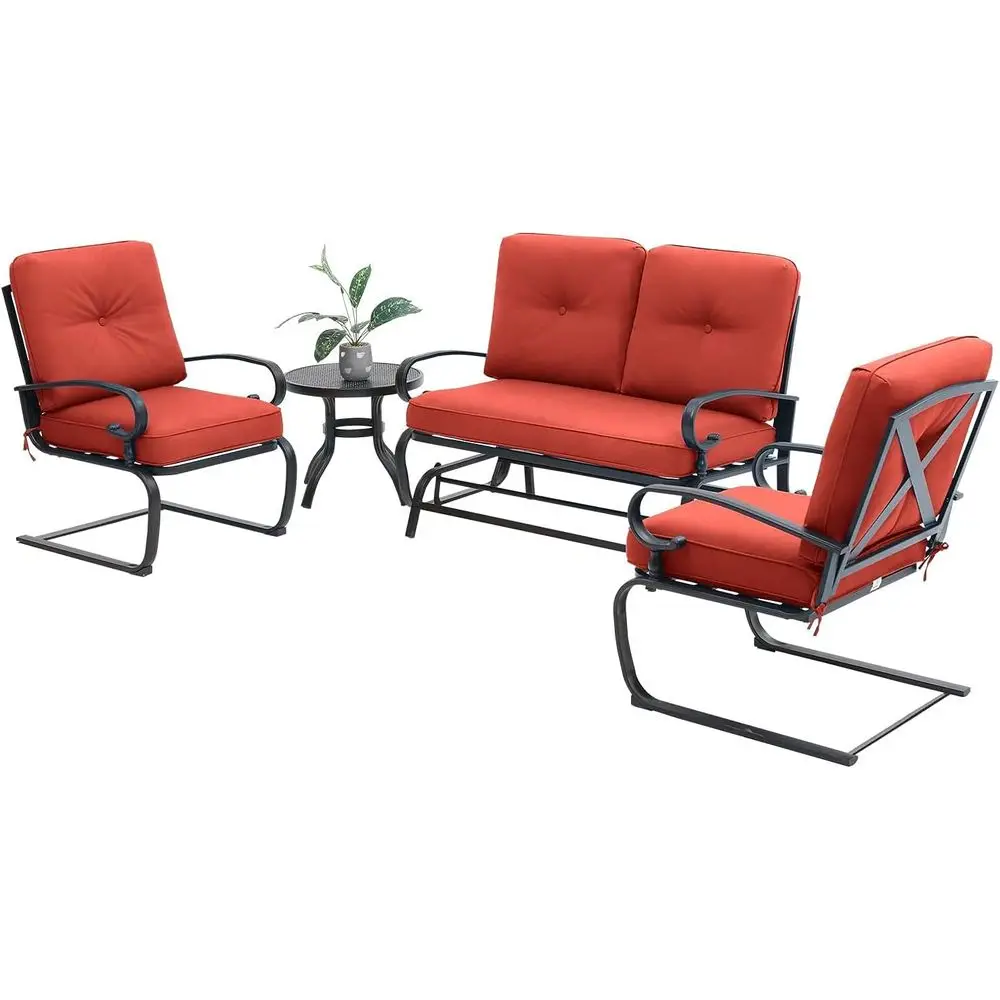 Outdoor Furniture Loveseat - 4-delige rode smeedijzeren tuinmeubelset voor buiten