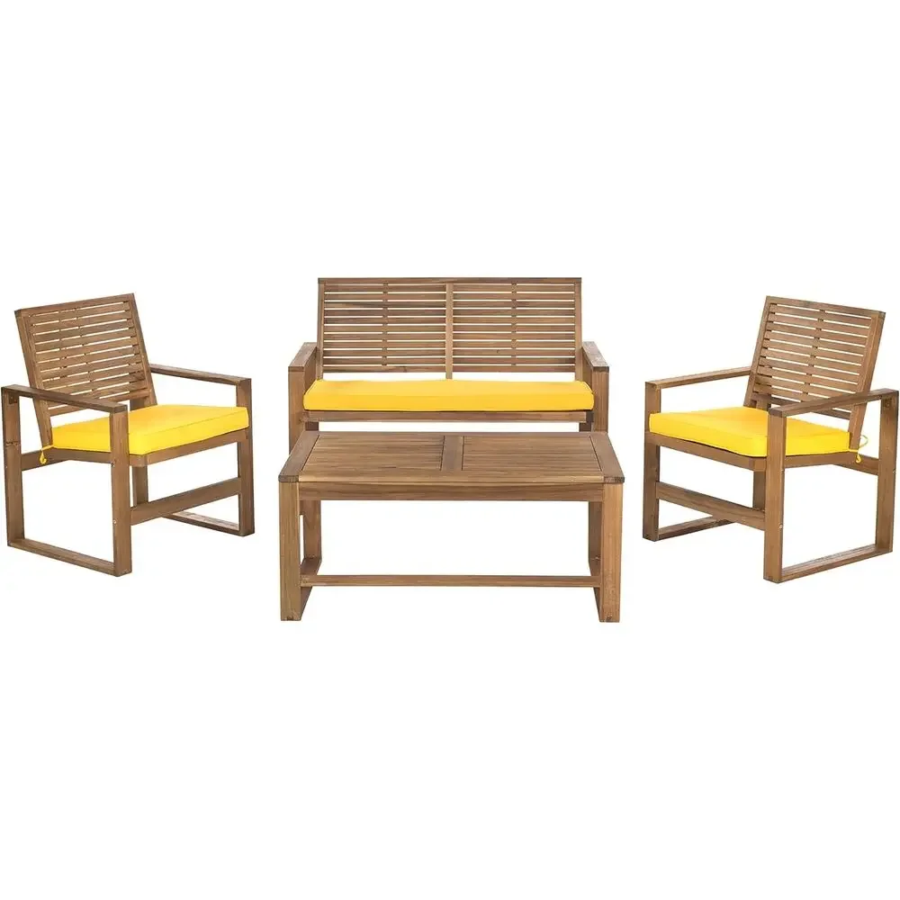 Outdoor Furniture Yellow - 4-delige acacia tuinmeubelset in bruin en
