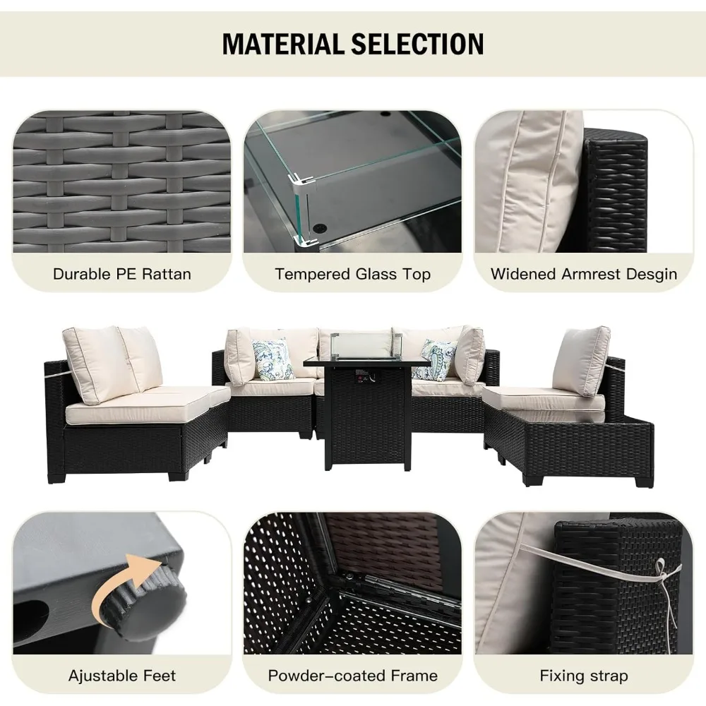 Outdoor Furniture Set With Fire Pit - 8-delige terrasmeubilair rotan rieten sectionele zitbank