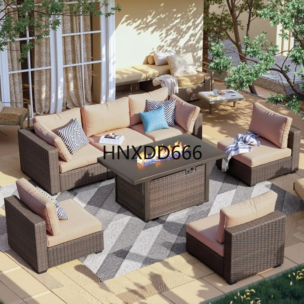 Outdoor Furniture Set With Fire Pit - 7-delige tuinmeubelset met vuurtafel, buitenhoekbank en
