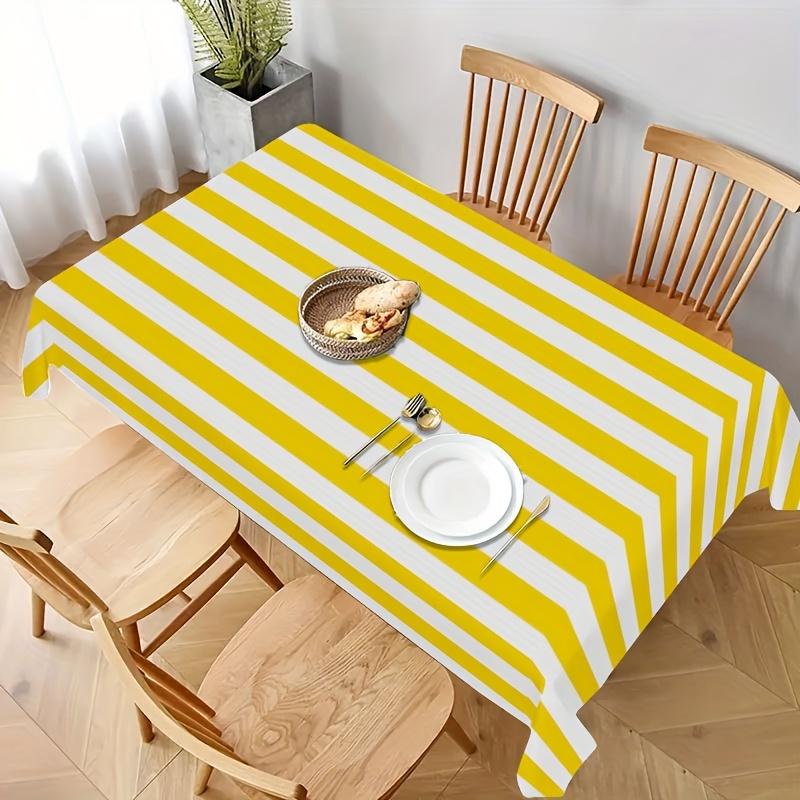 Outdoor Furniture Yellow - Geel wit gestreept polyester tafelkleed voor
