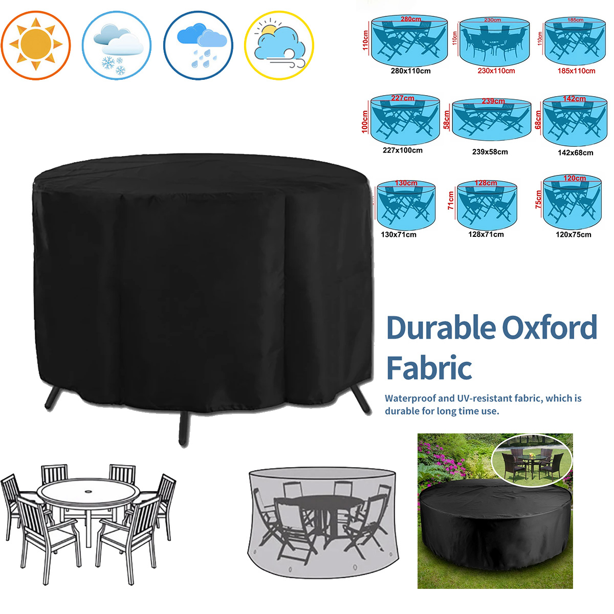 Outdoor Furniture Weatherproof - Ronde hoes voor tuinmeubelen, waterdicht, Oxford