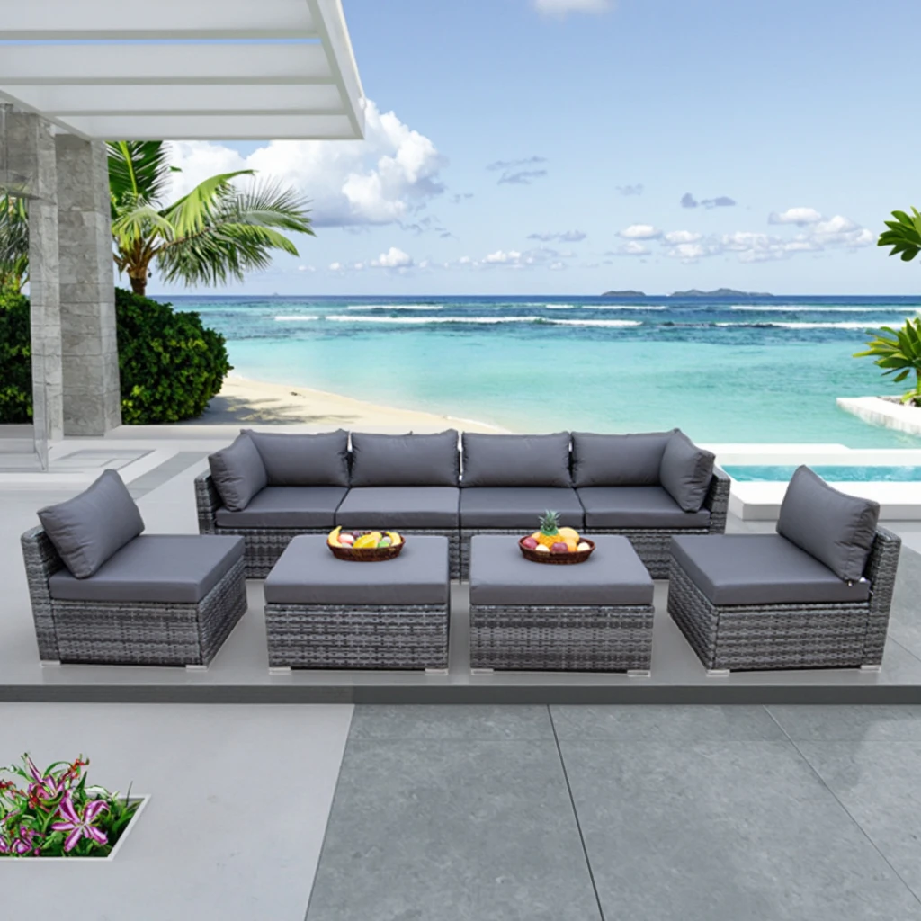 Outdoor Furniture Set With Fire Pit - Moderne Buitenmeubelen Sofa Tuinmeubelenset PE Rattan