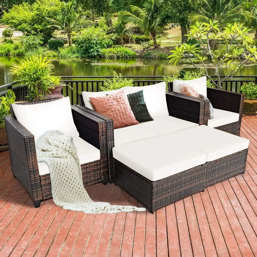 Outdoor Furniture Loveseat - 5-delige wicker tuinmeubelset voor buiten: loveseat,