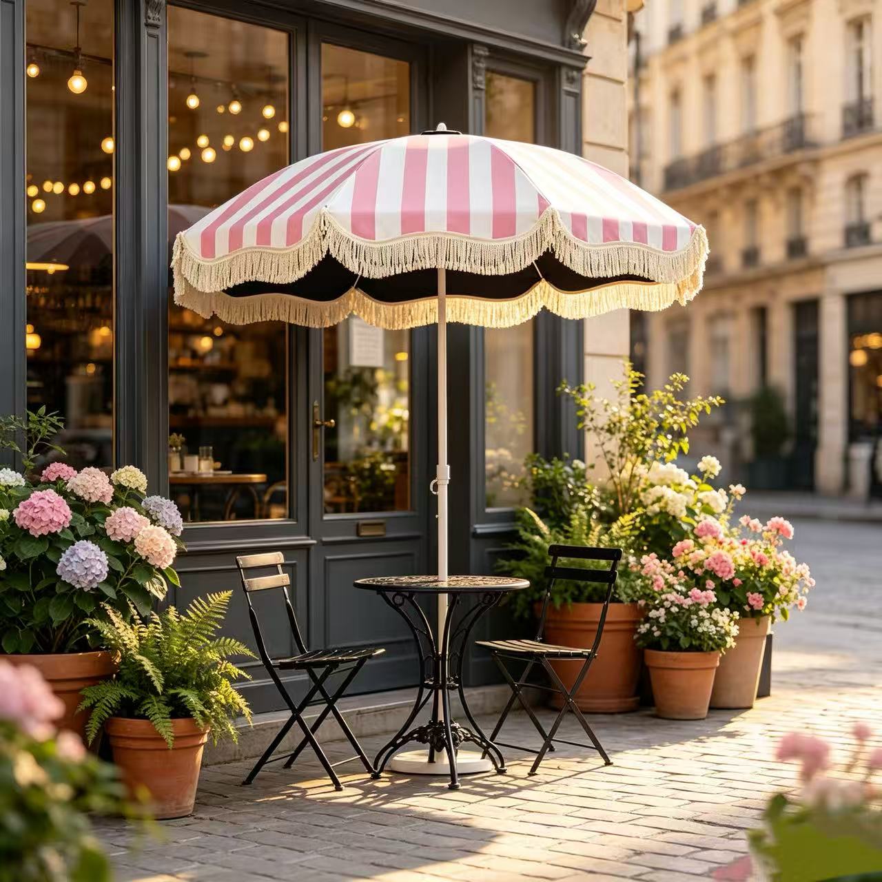 Outdoor Furniture Yellow - 1-pack decoratieve parasol met kwastjes, roze-wit-geel-wit