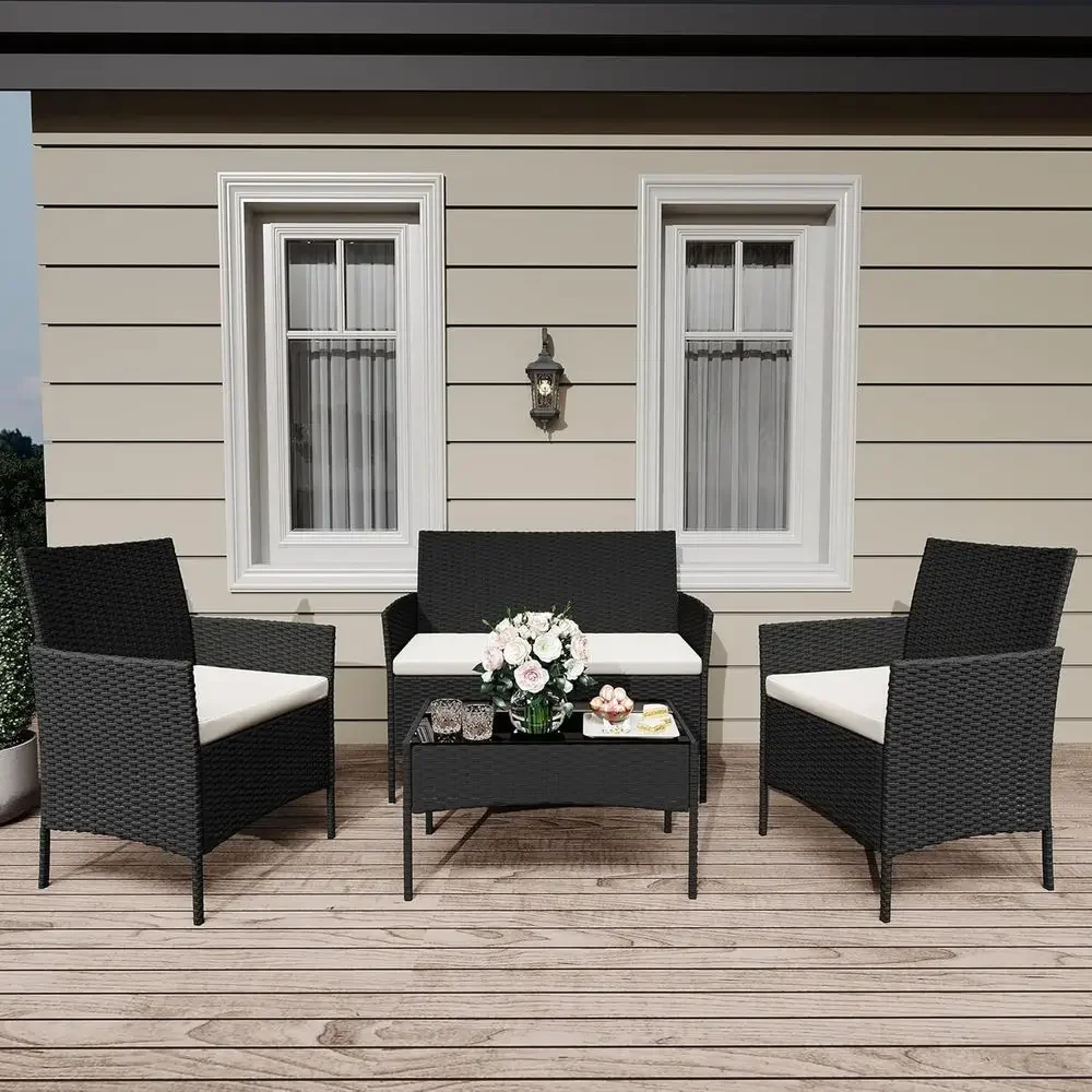 Outdoor Furniture Loveseat - 4-delige wicker rotan tuinmeubelset met 2