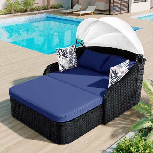 Outdoor Furniture Black - 79,9 inch buitenligbed met verstelbaar zonnedak