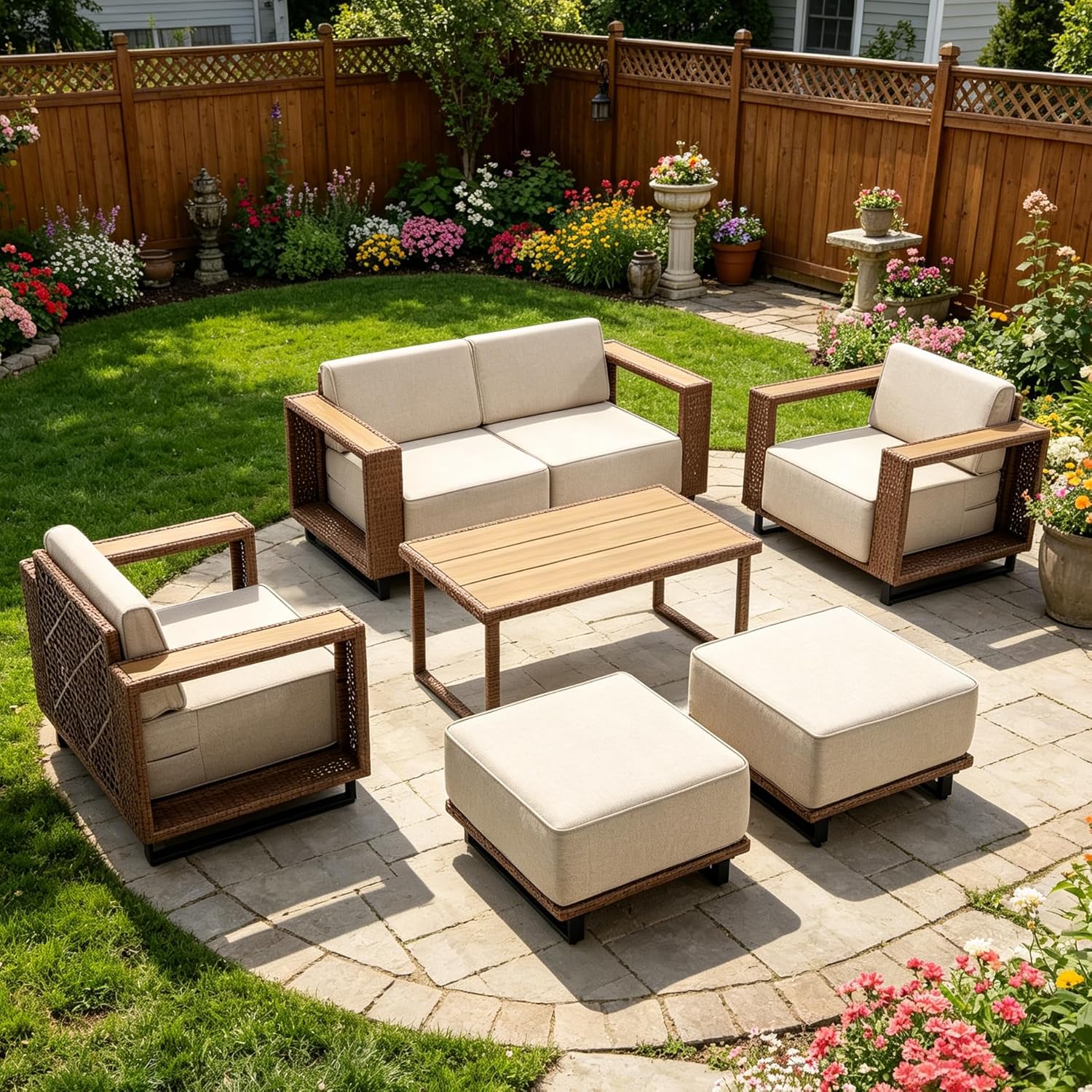Outdoor Furniture Lounge Set - 7-delige tuinmeubelsets, all-weather sectionele bank van