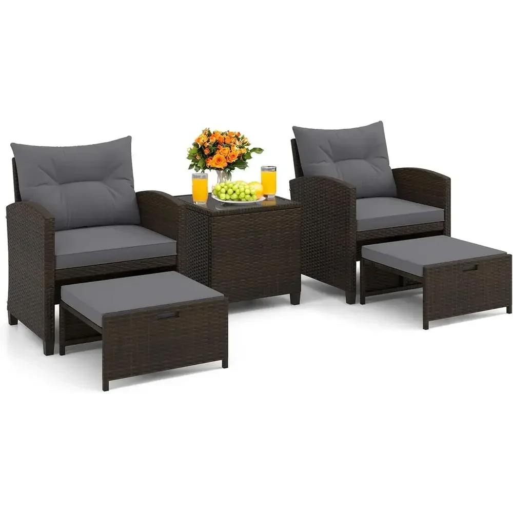 Outdoor Furniture Lounge Set - 5-delige terrasmeubilairset met voetenbankjes, rieten buitenconversatieset
