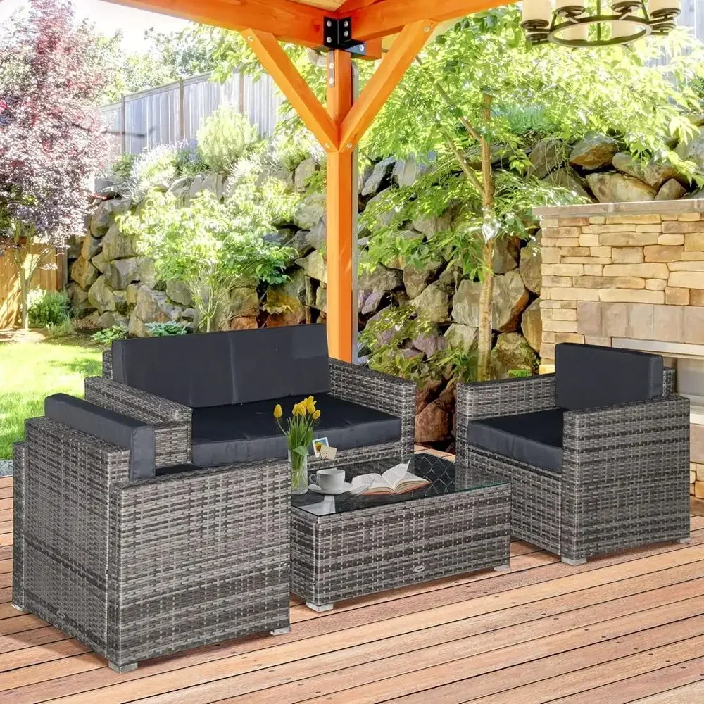 Outdoor Furniture Loveseat - 4-delige rieten sectionele meubelset voor buiten