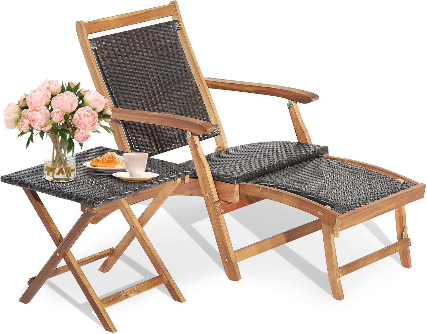 Outdoor Furniture Lounge Set - Opvouwbare loungestoel en bijzettafelset voor buiten,