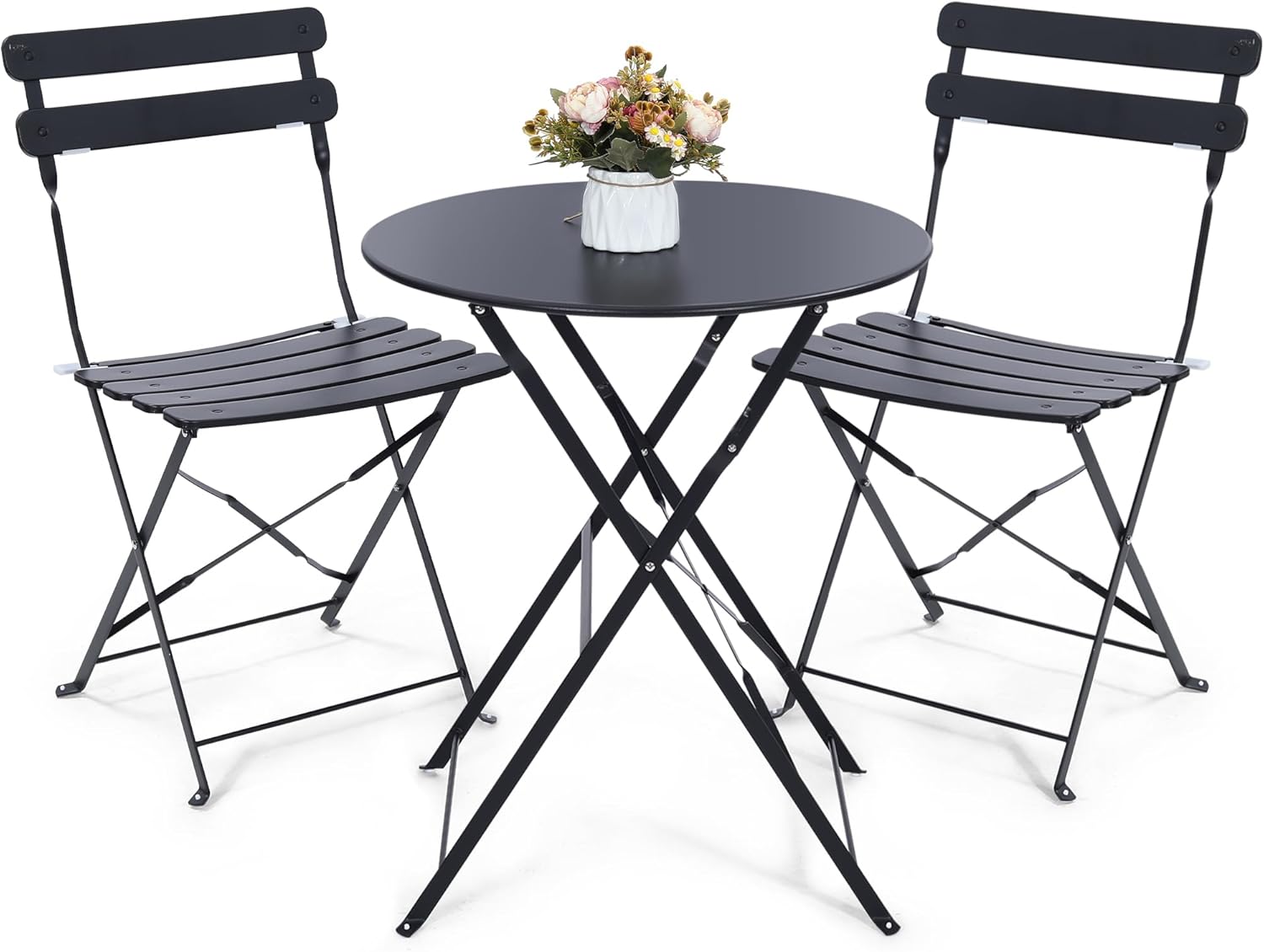 Outdoor Furniture Black - Ruimtebesparende zwarte 3-delige opvouwbare bistroset voor