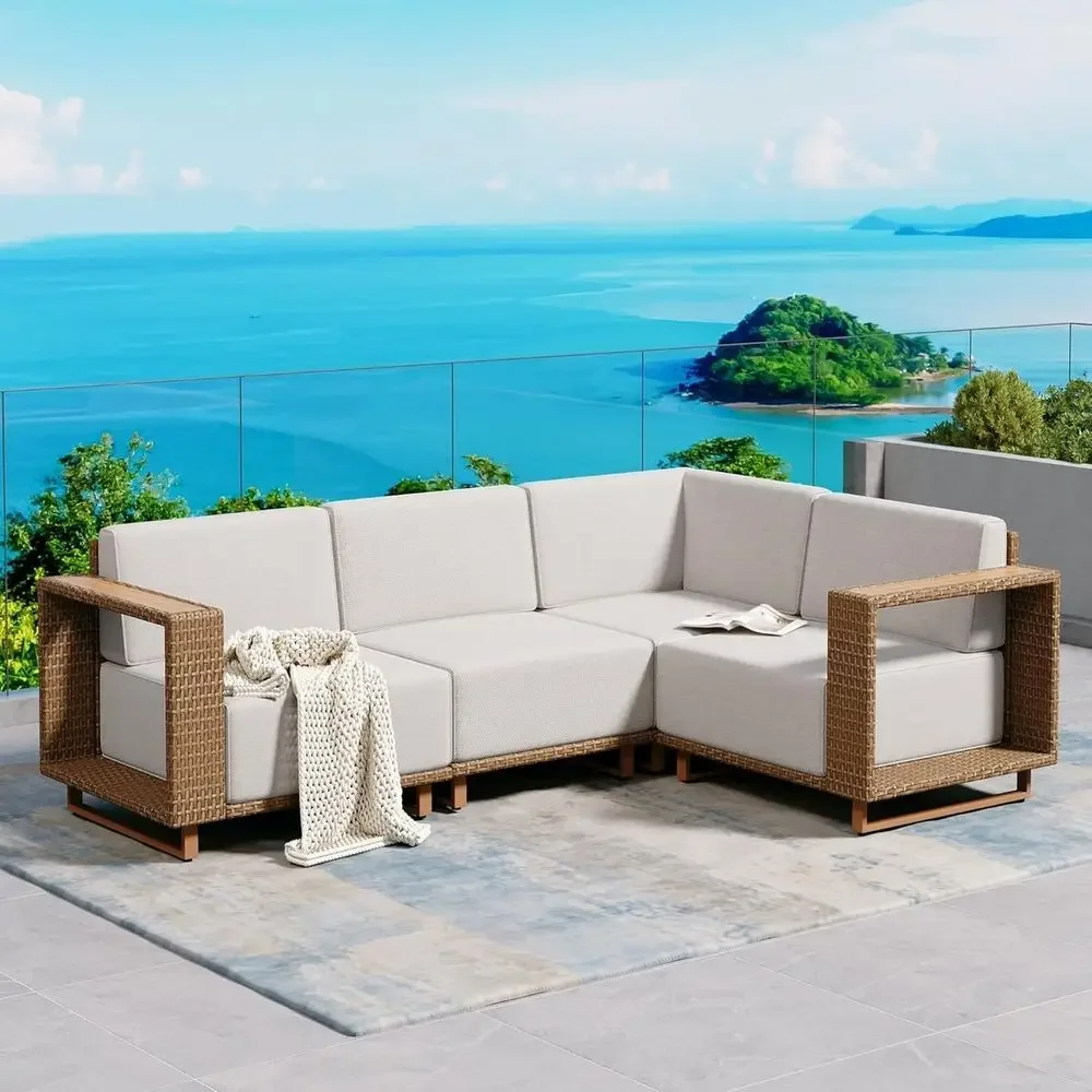Outdoor Furniture Yellow - L-vormige sectionele buitenbank met 10 dikke