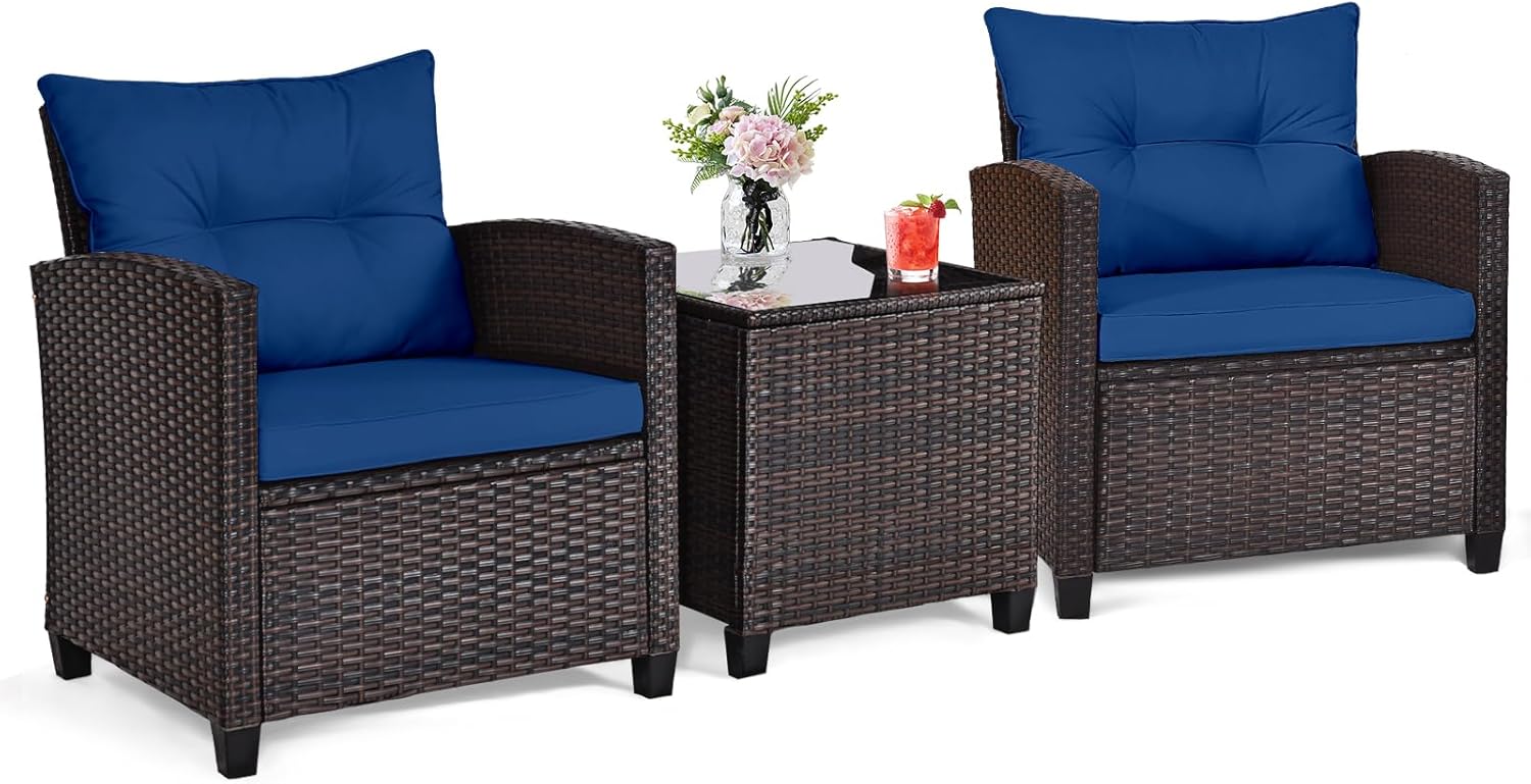 Outdoor Furniture Weatherproof - Marineblauwe rotan wicker 3-delige bistroset voor