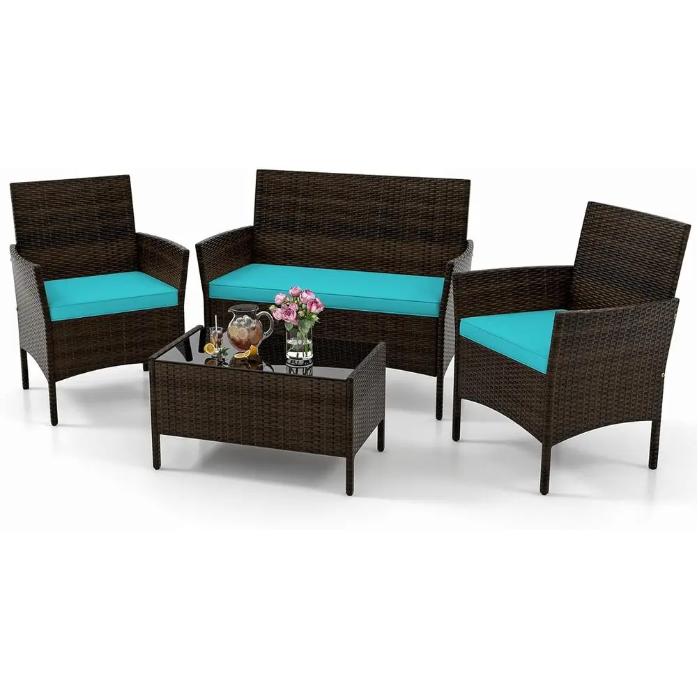 Outdoor Furniture Loveseat - Turquoise 4-delige tuinmeubelset met loveseat, rieten