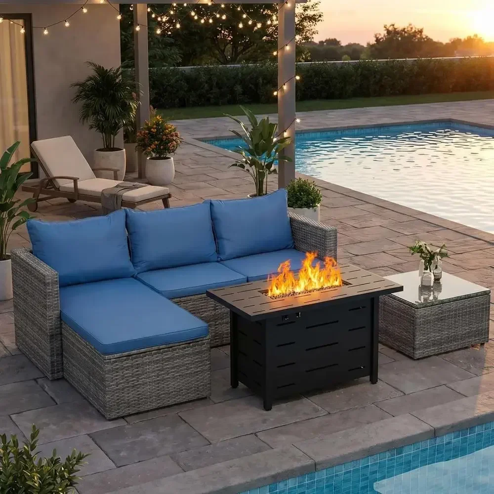Outdoor Furniture Set With Fire Pit - 4-delige buitenmeubelset van wicker met 43