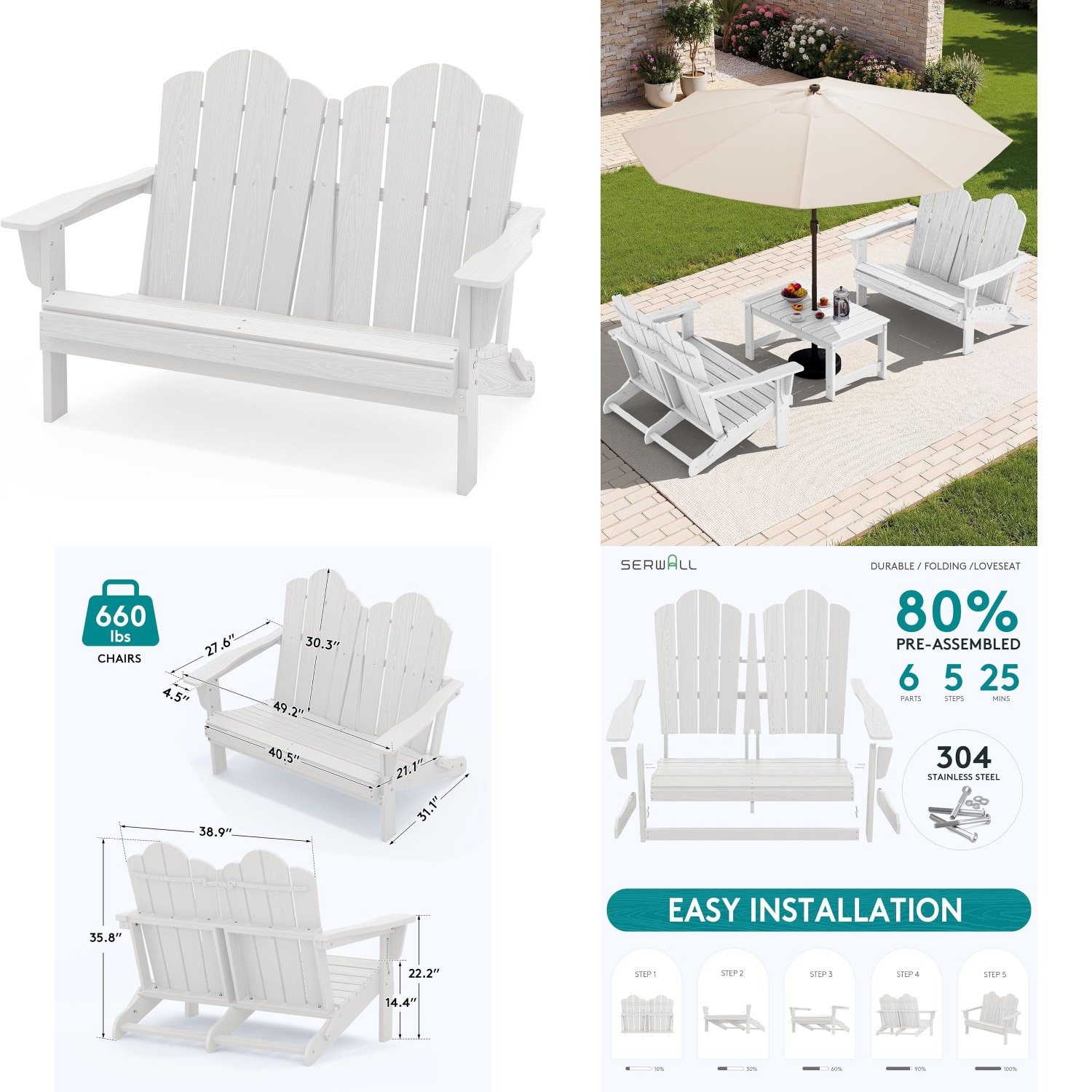 HDPE All-Weather opvouwbare Ad - Outdoor Furniture Loveseat recensie en prijs