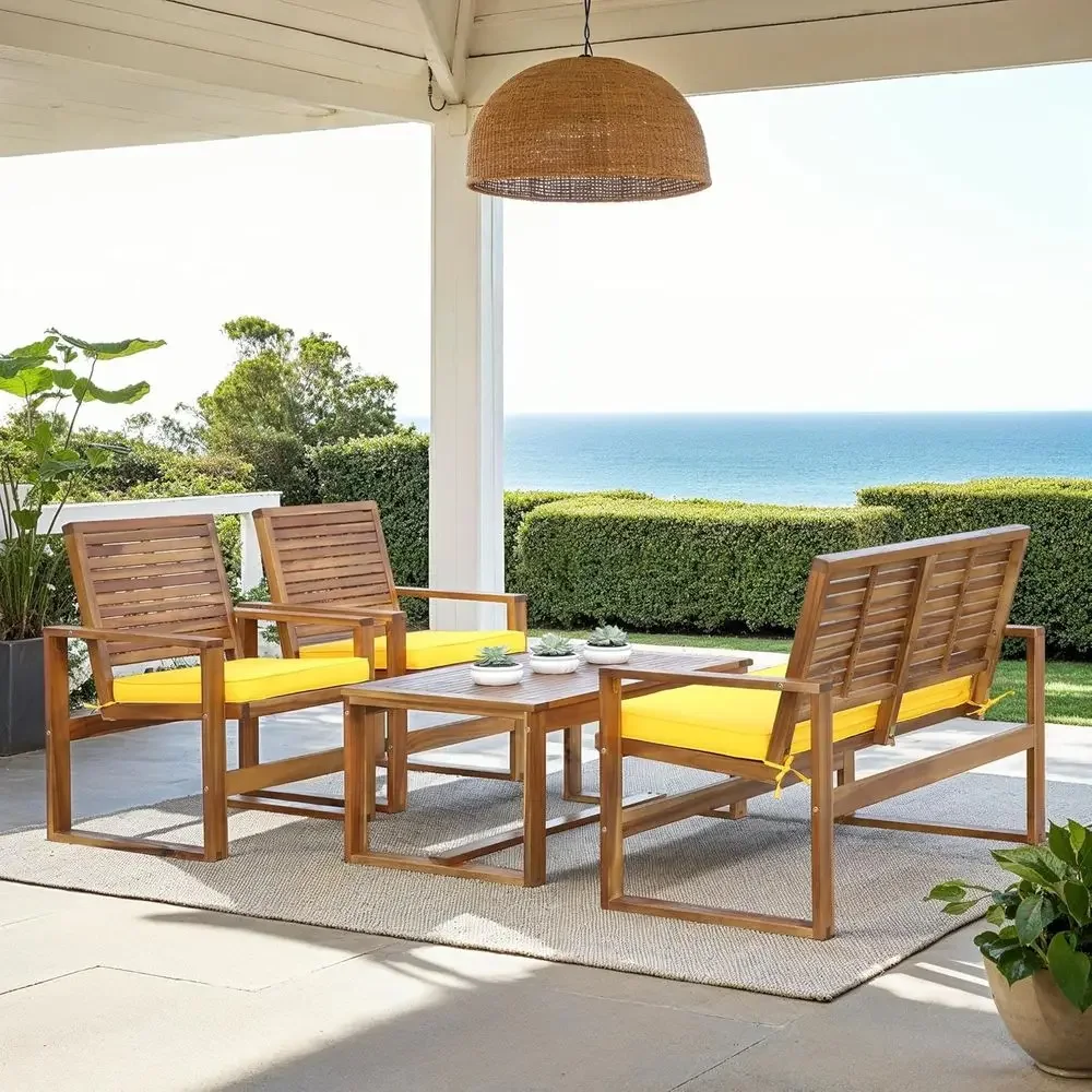 4-delige acacia tuinmeubelset  - Outdoor Furniture Yellow recensie en prijs
