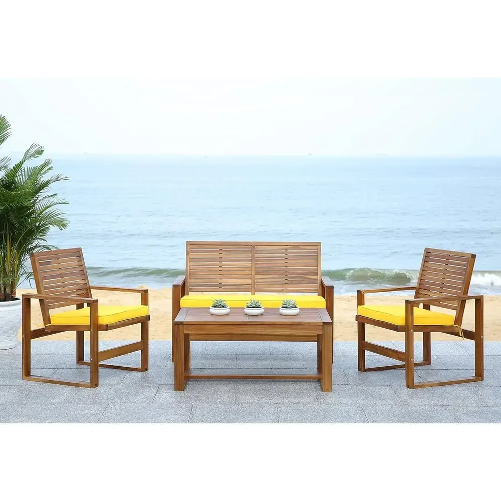 4-delige acacia tuinmeubelset  - Outdoor Furniture Yellow recensie en prijs