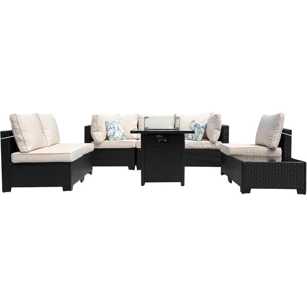 8-delige terrasmeubilair rotan - Outdoor Furniture Set With Fire Pit recensie en prijs