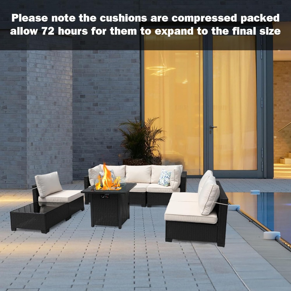 8-delige terrasmeubilair rotan - Outdoor Furniture Set With Fire Pit recensie en prijs