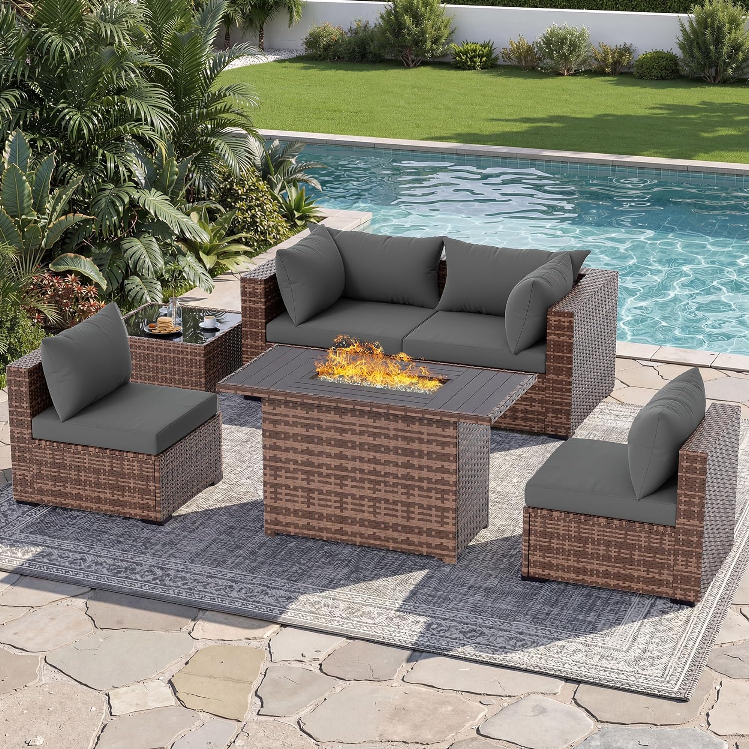 5-delige sectionele loungeset  - Outdoor Furniture Set With Fire Pit recensie en prijs