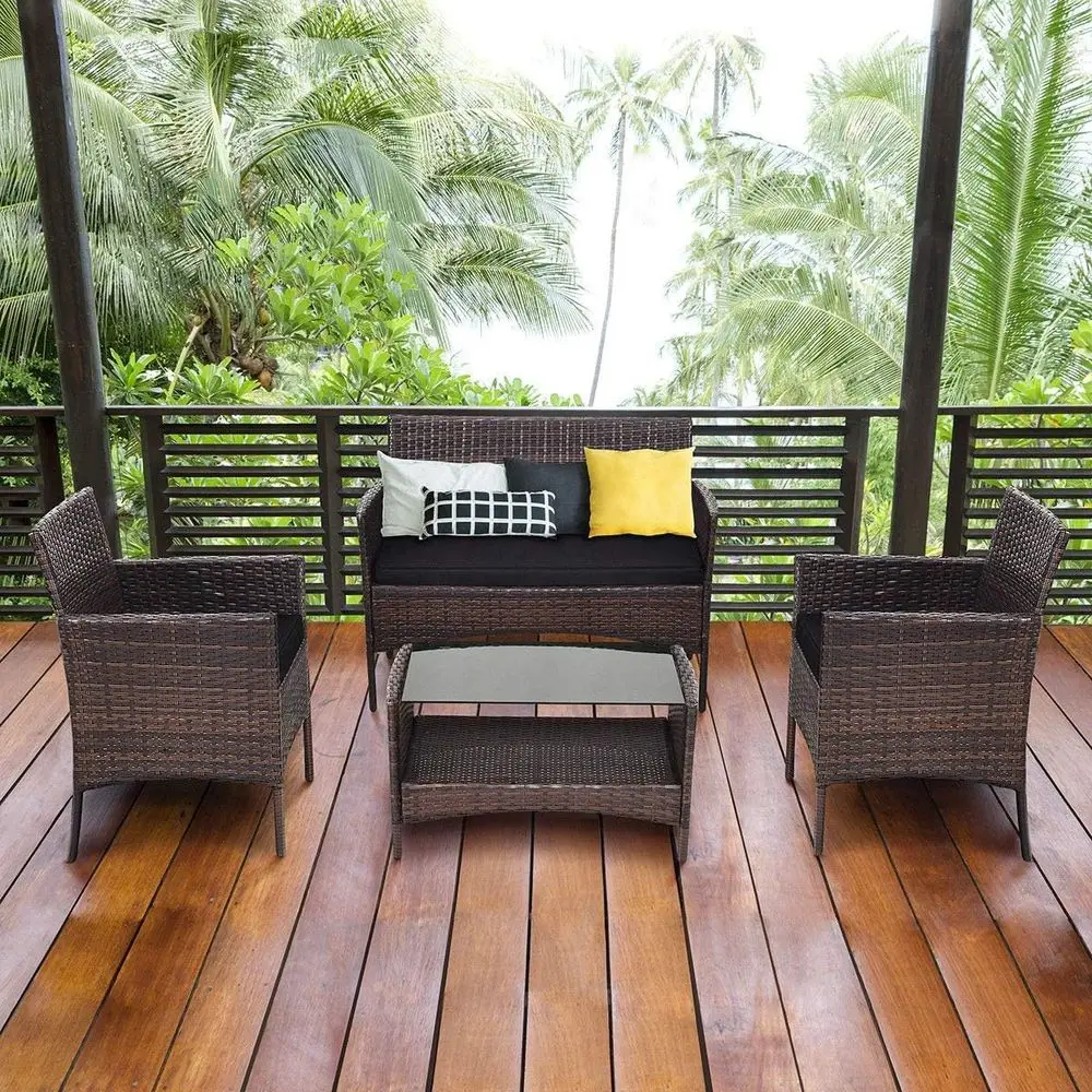 4-delige rieten tuinmeubelset  - Outdoor Furniture Black recensie en prijs