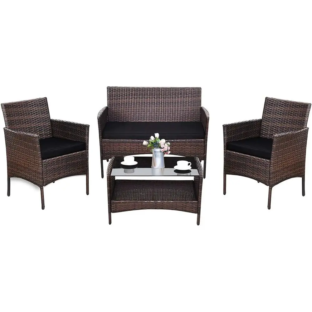 4-delige rieten tuinmeubelset  - Outdoor Furniture Black recensie en prijs
