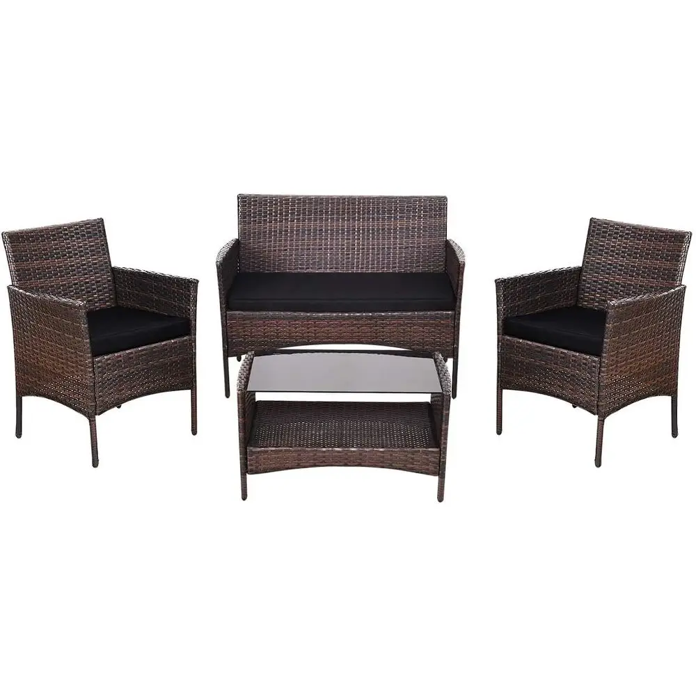 4-delige rieten tuinmeubelset  - Outdoor Furniture Black recensie en prijs