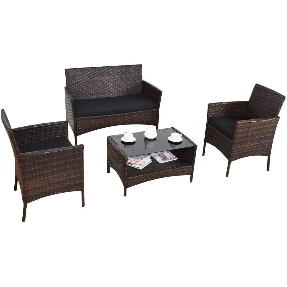 4-delige rieten tuinmeubelset  - Outdoor Furniture Black recensie en prijs