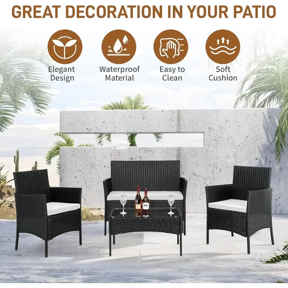 4-delige tuinmeubelset: zwarte - Outdoor Furniture Loveseat recensie en prijs