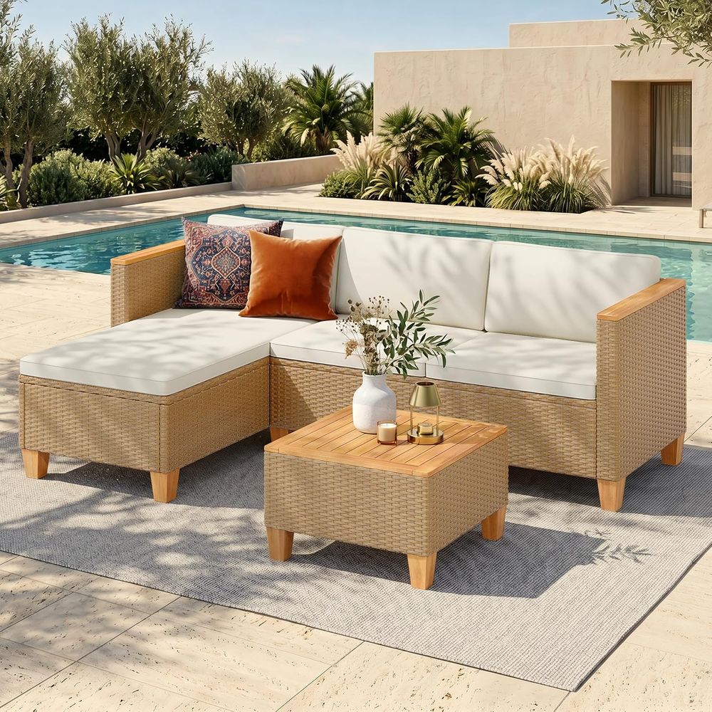 3-delige rieten sectionele set - Outdoor Furniture Yellow recensie en prijs
