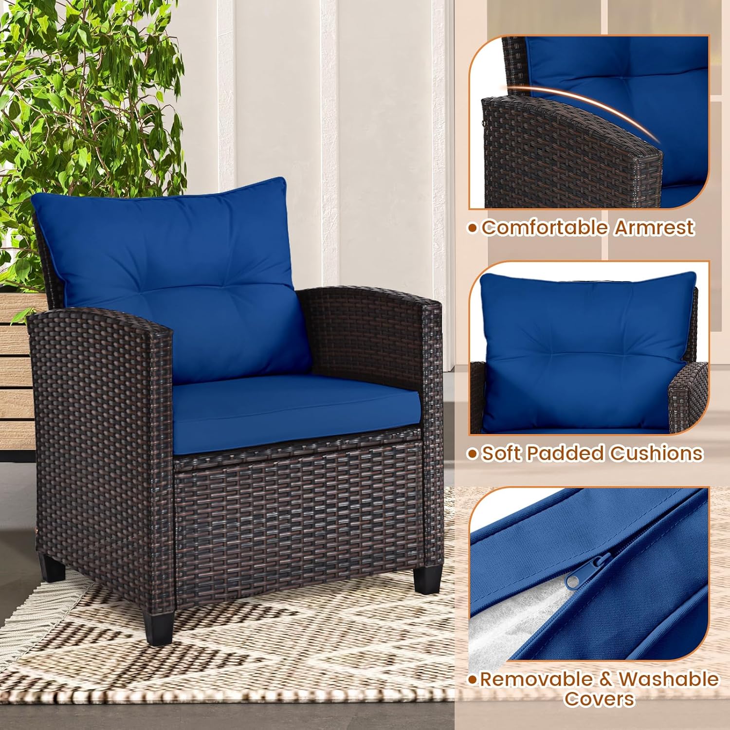 Marineblauwe rotan wicker 3-de - Outdoor Furniture Weatherproof recensie en prijs